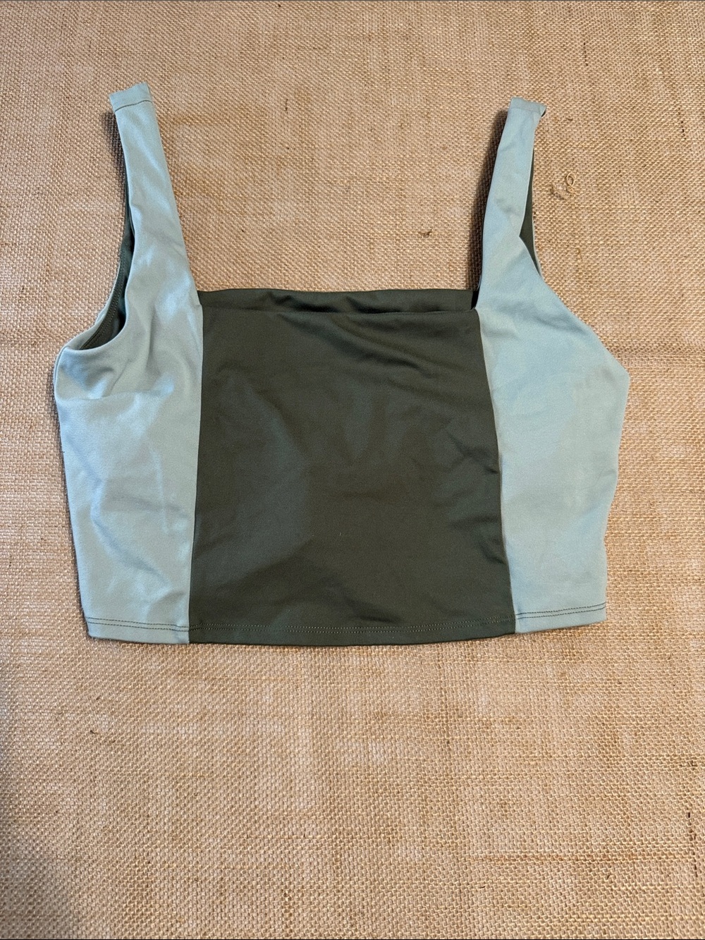 Sincerely Jules Two-Tone Olive Center Sage Side Crop Tank